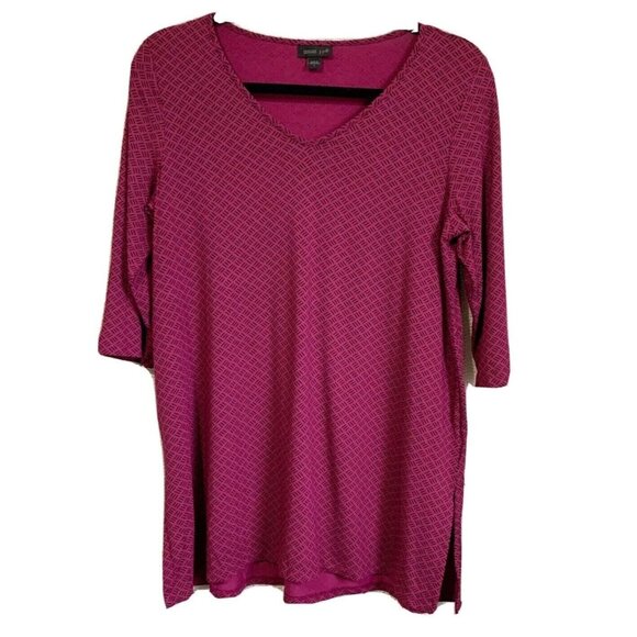 J.Jill Wearever Womens Geometric Tunic Top Size Small Purple Slit Side V-Neck - Picture 1 of 8